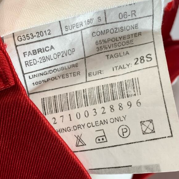 FERRECCI Men's Red Satin Short Super 150's Flat Front Suit Pant SZ 28S - Picture 14 of 14